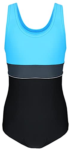 Aquarti Mädchen Badeanzug mit Ringerrücken, Farbe: 025 Schwarz/Türkis/Himmelblau, Größe: 146 von Aquarti