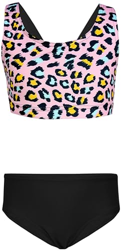 Aquarti Mädchen Sport Bikini Racerback Bustier & Bikinislip, Farbe: Leopardenmuster Schwarz Koralle, Größe: 170 Aquarti Mädchen Sport Bikini Racerback Bustier & Bikinislip, Farbe: Leopardenmuster Schwarz Koralle, Größe: 170 von Aquarti