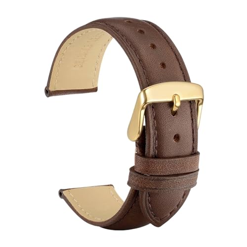 Aqxycvb Echtes Leder Uhrenarmband 14mm 16mm 18mm 19mm 20mm 21mm 22mm 23mm 24mm Ersatzbänder Armband for Männer Frauen (Color : Dark Brown-Gold-A, Size : 20mm) von Aqxycvb