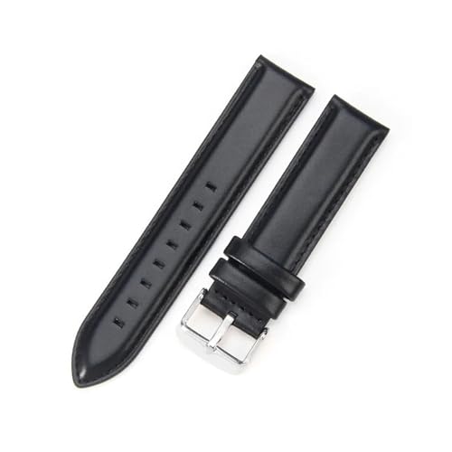 Aqxycvb For Uhr Strap Frauen Qualität Echtes Leder Armband 12/13mm 14mm 17mm 18mm 19mm 20mm 22mm Männer Armband (Color : Black-Silver, Size : 19mm) von Aqxycvb