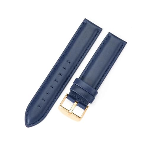 Aqxycvb For Uhr Strap Frauen Qualität Echtes Leder Armband 12/13mm 14mm 17mm 18mm 19mm 20mm 22mm Männer Armband (Color : Blue-Gold, Size : 19mm) von Aqxycvb