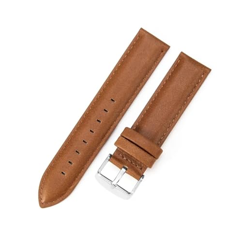 Aqxycvb For Uhr Strap Frauen Qualität Echtes Leder Armband 12/13mm 14mm 17mm 18mm 19mm 20mm 22mm Männer Armband (Color : Brown-Silver, Size : 14mm) von Aqxycvb