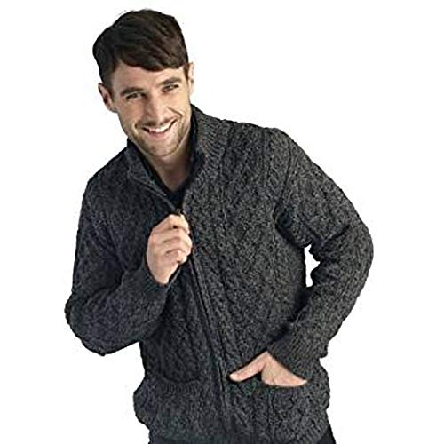 100% Extra Soft Merino Wool Full Zip Cardigan With Pockets, Charcoal, Medium von Aran Crafts