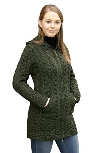 100% Merinowolle Aran Crafts Damen Zip Zig Zag Jacke grün… von Aran Crafts