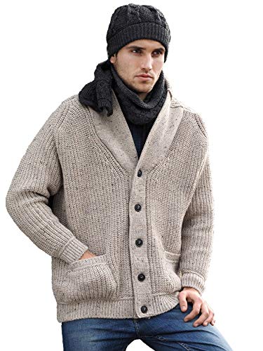 Aran Crafts Herren Strickjacke mit irischem Zopfmuster (100% Merinowolle) - Beige - XX-Large von Aran Crafts