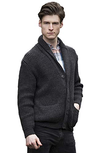 Aran Crafts Irische Zopfstrick-Strickjacke, gerippt, für Herren (100 % Merinowolle), anthrazit, XX-Large von Aran Crafts