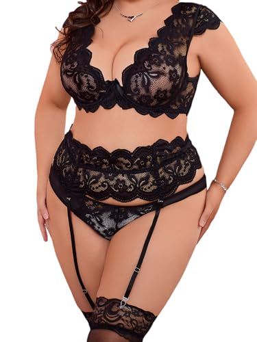 Aranmei Damen Sexy Dessous-Set in Übergröße aus Spitze, Nachthemd, kleine pflaumenfarbene Ärmel, Strumpfhose mit Strümpfen und Strumpfbändern Aranmei Damen Sexy Dessous-Set in Übergröße aus Spitze, Nachthemd, kleine pflaumenfarbene Ärmel, Strumpfhose mit Strümpfen und Strumpfbändern von Aranmei