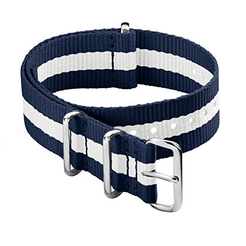 Archer Watch Straps - Klassische NATO-Nylon-Armbänder - Uhrenarmband (Marineblau/Weiß, 24mm) von Archer Watch Straps