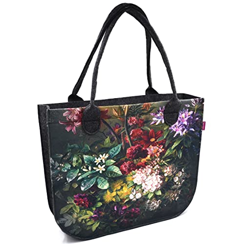 Bertoni Lady Shopper Damen Handtasche aus Filz mit Reißverschluss und Innentaschen Moderne Elegante Filztasche mit Blumen Design Bunt Muster für Sommer Alltag Einkauf (Bouquet) von Arco Design