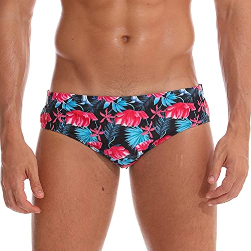 Arcweg Badehose Herren Badeslip Kurz Eng Jungen Schwimmhose Abnehmbares Pad Freizeit Kurze Badehose (M(EU)-MarkeGröße M, Taille 78-86cm, Rote Blumen) von Arcweg