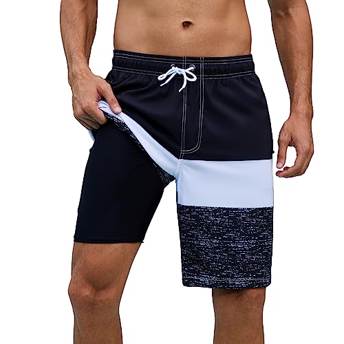 Arcweg Badehose für Herren Badeshorts mit Kompression 2 in 1 Schnelltrocknende Strandshorts Männer Elastisch Surf Shorts mit Reißverschlusstaschen XS-2XL Schwarz-weiß S（EU von Arcweg