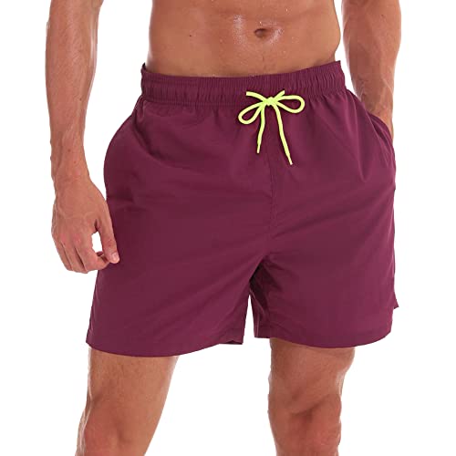 Arcweg Badehose für Herren Jungen Badeshorts für Männer Kurz Schnelltrocknend Beachshorts Boardshorts Strand Shorts mit Mesh-Futter und Verstellbarem Tunnelzug New Weinrot XL(EU) von Arcweg