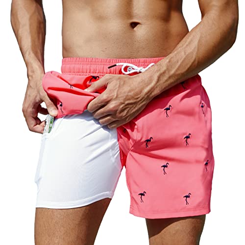 Arcweg Badehose für Herren Jungen Badeshorts mit Kompression Liner 2 in 1 Schnelltrocknend Strandhose Männer Elastisch Surf Shorts mit Reißverschlusstaschen Flammenvogel XL（EU von Arcweg