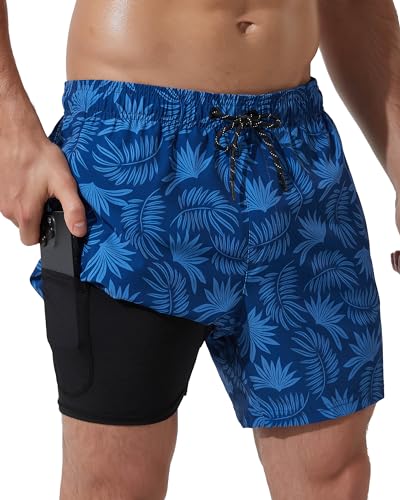 Arcweg Badehose für Herren Jungen Badeshorts mit Kompression Liner 2 in 1 Schnelltrocknend Strandshorts mit innenhose Männer Elastisch Surf Shorts mit Reißverschlusstaschen M（EU） von Arcweg