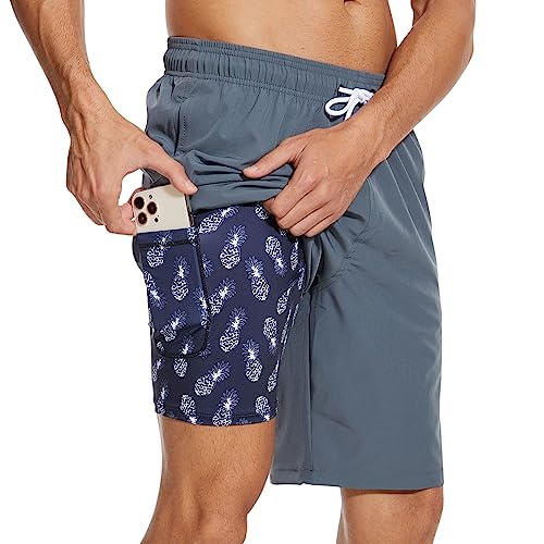 Arcweg Badehose für Herren mit Kompression Badeshorts 2 in 1 Schnelltrocknend lässige 5.5" Schwimmhose Strandshorts mit Reißverschlusstasche S - XXL S(EU) von Arcweg