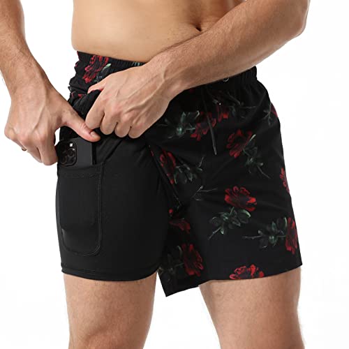 Arcweg Badehose für Herren mit Kompression Badeshorts 2 in 1 Schnelltrocknend lässige 5.5" Swim Shorts mit Reißverschlusstasche 2XL（EU） von Arcweg