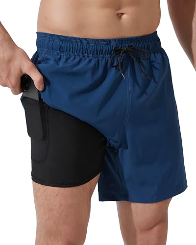 Arcweg Badehose für Herren mit Kompression Boxershorts Liner 2 in 1 Badeshorts Männer Jungen Elastisch Schwimmhose Beachshorts Boardshorts Strand Shorts Blau2 S（EU von Arcweg