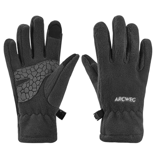 Arcweg Handschuhe Kinder Fleece Warm Laufhandschuhe Winter Gloves rutschfest Fahrradhandschuhe Touchscreen Winterhandschuhe Jungen Mädchen Fingerhandschuhe Camping Wandern Laufen Grau L-XL 7-8 Jahre von Arcweg