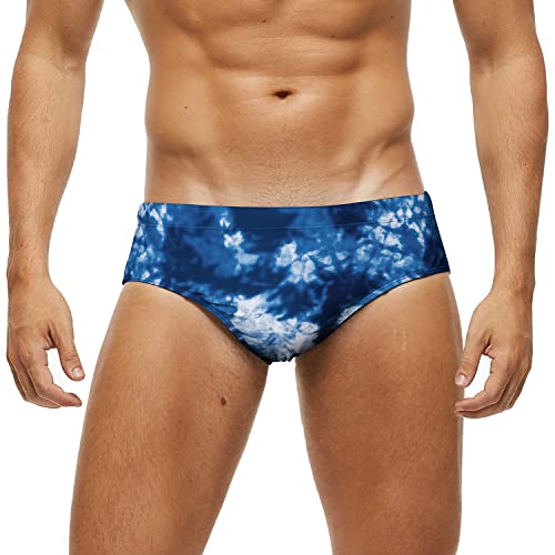 Arcweg Herren-Badehose, Slip, niedrige Taille, mit herausnehmbarem Polster, elastisch, Strand-Shorts, Boxershorts, Unterwäsche, Dreieckiges Batikmuster, Blau, L von Arcweg