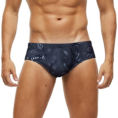 Arcweg Herren-Badehose, Slip, niedrige Taille, mit herausnehmbarem Polster, elastisch, Strand-Shorts, Boxershorts, Unterwäsche, Graue Blätter, XS von Arcweg