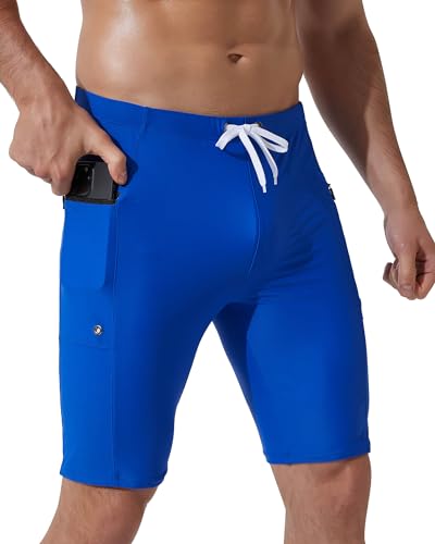 Arcweg Herren Jammers Lang Badehose Kompression Schwimmen Badeanzug Jammer für Herren & Jungen knielangen Badehose zum Schwimmen Racing Trainings Blau L(EU) von Arcweg