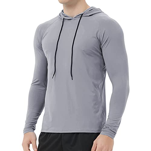 Arcweg Herren Kapuzenpullover UPF 50+ Sonnenschutz Langarmshirt Hoodie Schnelltrocknend Rashguard Sportshirt Atmungsaktiv UV Shirt Camping Wanderung Laufen Angeln Wandern Grau 2XL(EU) von Arcweg