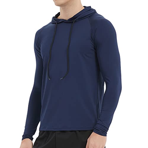 Arcweg Herren Kapuzenpullover UPF 50+ Sonnenschutz Langarmshirt Hoodie Schnelltrocknend Rashguard Sportshirt Atmungsaktiv UV Shirt Camping Wanderung Laufen Angeln Wandern Marineblau XL(EU) von Arcweg