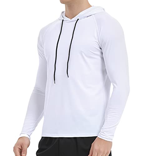 Arcweg Herren Kapuzenpullover UPF 50+ Sonnenschutz Langarmshirt Hoodie Schnelltrocknend Rashguard Sportshirt Atmungsaktiv UV Shirt Camping Wanderung Laufen Angeln Wandern Weiß 2XL(EU) von Arcweg