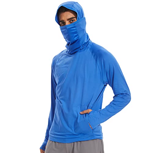 Arcweg Herren Langarmshirt UPF 50+ Sonnenschutz Kapuzenpullover Hoodie Schnelltrocknend Sportshirt UV Shirt mit Maske Schlauchschal Halswärmer Hoodie für Outdoor Marineblau XL(EU) von Arcweg