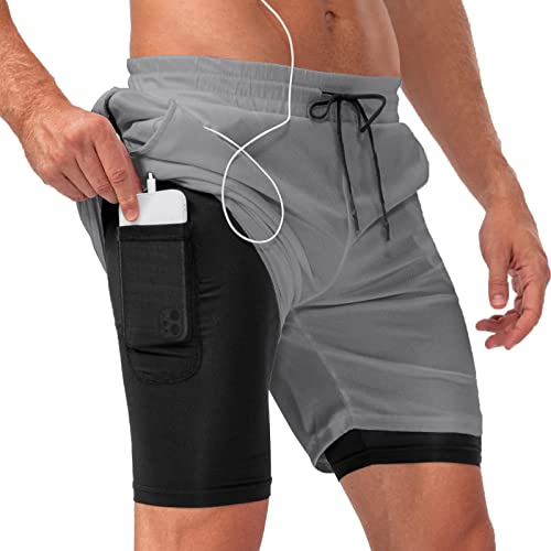 Arcweg Laufshorts 2 in 1 Shorts Sommer Herren Plusgear Schnelltrocknende Laufhose Fitness Hosen Herren Kurze Sporthose mit Handytaschen Running Workout Fitness Dunkelgrau M von Arcweg