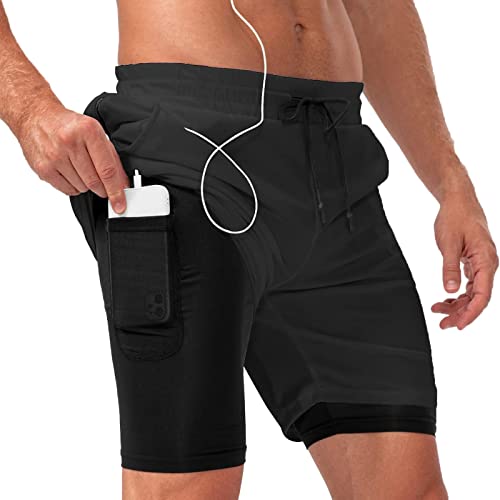 Arcweg Laufshorts 2 in 1 Shorts Sommer Herren Plusgear Schnelltrocknende Laufhose Fitness Hosen Herren Kurze Sporthose mit Handytaschen Running Workout Fitness Schwarz M von Arcweg