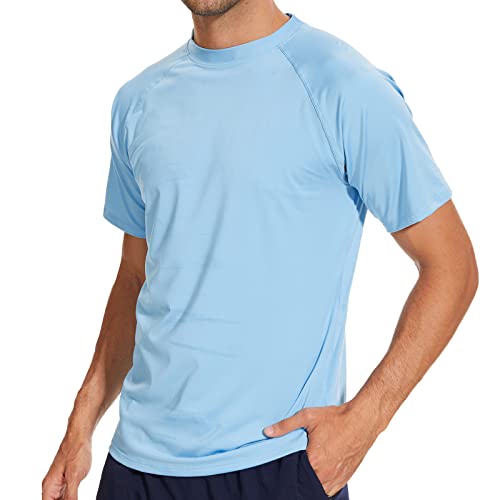 Arcweg Rashguard Herren Kurzarm Shirt UV Schutz T-Shirt Elastisch Schnelltrocknend Sun Shirt UPF 50 Tops Funktionsshirt Fitness Shirt Rash Vest zum Surf Laufen Angeln Wandern M-3XL Blau 1 3XL(EU) von Arcweg