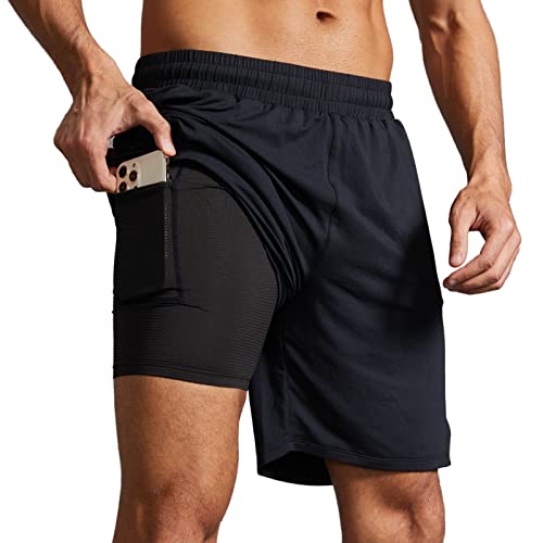 Arcweg Sporthose Herren Kurz 2 in 1 Laufhose Sports Shorts Schnell Trocknend Sport Kurze Hosen mit Reissverschluss Taschen Trainingshose fur Outdoor Sport Gym Schwarz S（EU） von Arcweg