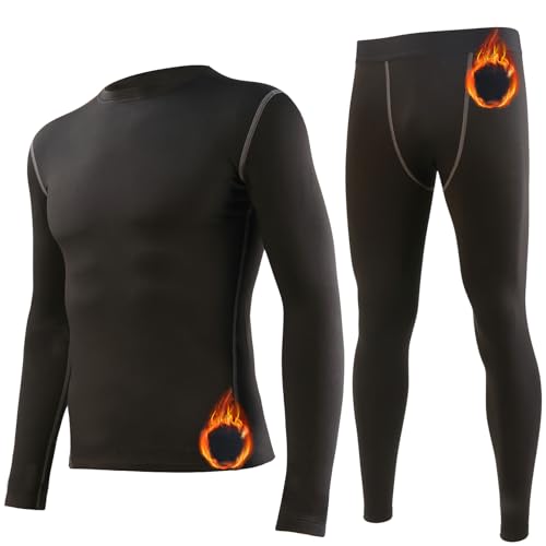 Arcweg Thermounterwäsche Herren Funktionsunterwäsche Thermo Winter Skiunterwäsche Elastisch Atmungsaktiv Thermowäsche Set Sport Unterwäsche Lang Thermounterhemd Schwarz XL(EU) von Arcweg