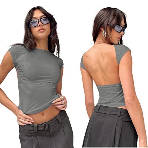 Arkim Backless Top Damen Y2K Rückenfreies Oberteil Sexy Oberteile Damen Umkehrbarer Stil Strassenmode Neu im Sommer Oberteile Damen(Dunkelgrau,L) von Arkim