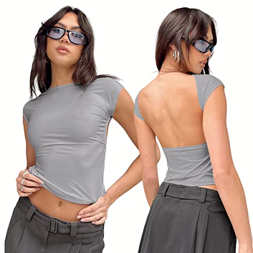 Arkim Backless Top Damen Y2K Rückenfreies Oberteil Sexy Oberteile Damen Umkehrbarer Stil Strassenmode Neu im Sommer Oberteile Damen(Grau,L) von Arkim