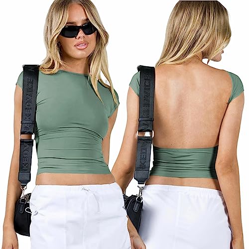 Arkim Backless Top Damen Y2K Rückenfreies Oberteil Sexy Oberteile Damen Umkehrbarer Stil Strassenmode Neu im Sommer Oberteile Damen(Grün,M) von Arkim