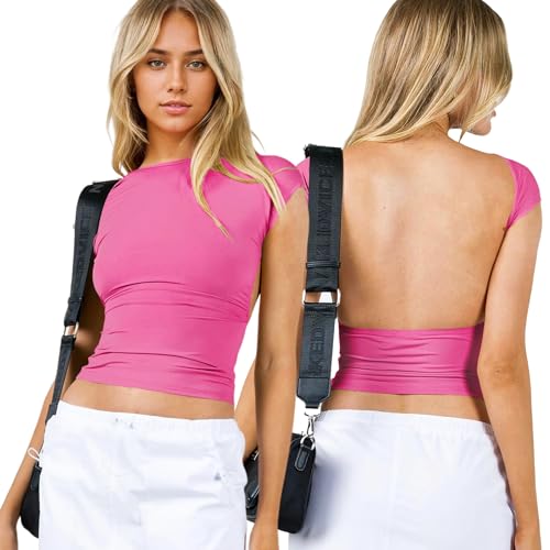 Arkim Backless Top Damen Y2K Rückenfreies Oberteil Sexy Oberteile Damen Umkehrbarer Stil Strassenmode Neu im Sommer Oberteile Damen(Rosa,S) von Arkim