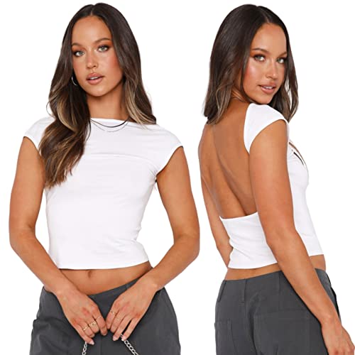 Arkim Backless Top Damen Y2K Rückenfreies Oberteil Sexy Oberteile Damen Umkehrbarer Stil Strassenmode Neu im Sommer Oberteile Damen(Weiß,M) von Arkim