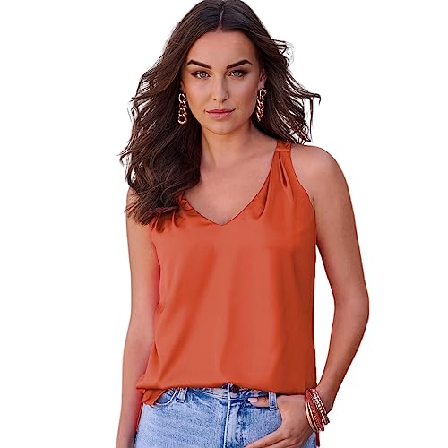 Arkim Satin Tank Top V-Ausschnitt Satin Top Damen Elegant Camisole Sommer Weste Bluse Sommer Shirt Damen(Orange-M) von Arkim