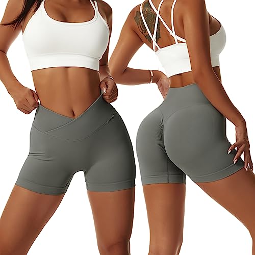 Arkim Sport Shorts Damen, Scrunch Butt Kurze Sporthose Damen, High Waisted V Taille Super Schlank Sport Leggings Biker Yoga Leggings Fitness Gym Shorts Damen(Dunkelgrau,M) von Arkim