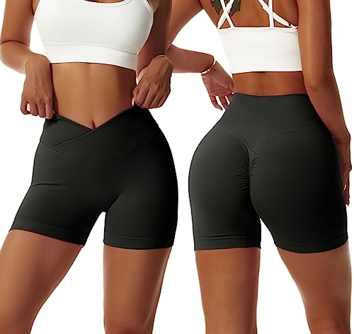 Arkim Sport Shorts Damen, Scrunch Butt Kurze Sporthose Damen, High Waisted V Taille Super Schlank Sport Leggings Biker Yoga Leggings Fitness Gym Shorts Damen(Schwarz,S) von Arkim