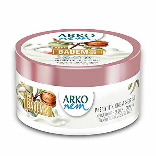 Arko Nem Prebiotische Vegane Gesicht-Körper-Haut-Creme 250ml frei von Paraben-Silikon-Alkohol | Feuchtigkeitsspendend bis zu 48 Stunden | Tagescreme für Frauen-Kinder-Männer | (Mandelmilch) von Arko