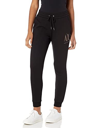 A｜X ARMANI EXCHANGE Damen Jogginghose aus Frottee mit Kordelzug, Logo-Noppen Trainingshose, Schwarz/goldene Nieten, M von Emporio Armani