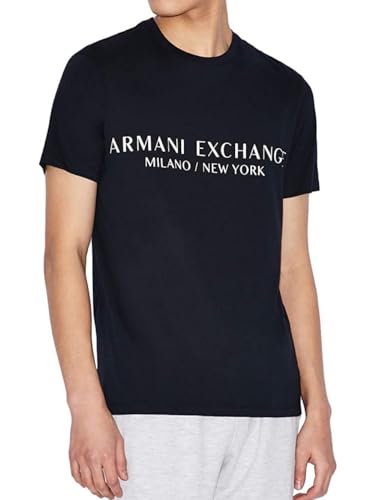 Armani Exchange Herren Short Sleeve Milan New York Logo Crew Neck T-Shirt, Navy, Klein von Armani Exchange