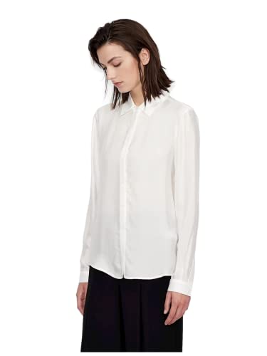 Armani Exchange Damen Essentiell, weich, klassischer Stil, Metallplatte auf der Rückseite. Button Down Shirt, White, L von Armani Exchange