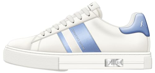 Armani Exchange Damen Mina Cup Sole, Back tab with and Metal Logo Detail on Side Sneaker, Off White+ Blue, 38.5 EU von Armani Exchange