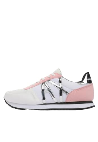 Armani Exchange Damen Pink Details, Microfiber Suede Inserts, Silver Logo Sneaker, White/Rose, 35 EU von Armani Exchange