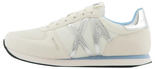 Armani Exchange Damen Rio Side Logo Sneaker, Off White+ Blue+ Silver, 35 EU von Armani Exchange