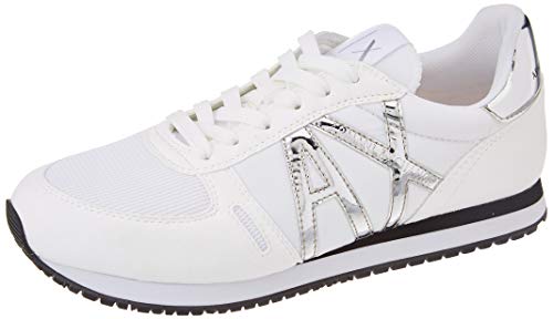 Armani Exchange Damen Sneaker mit appliziertem Logo, Weiß Silber, 38 EU von Armani Exchange